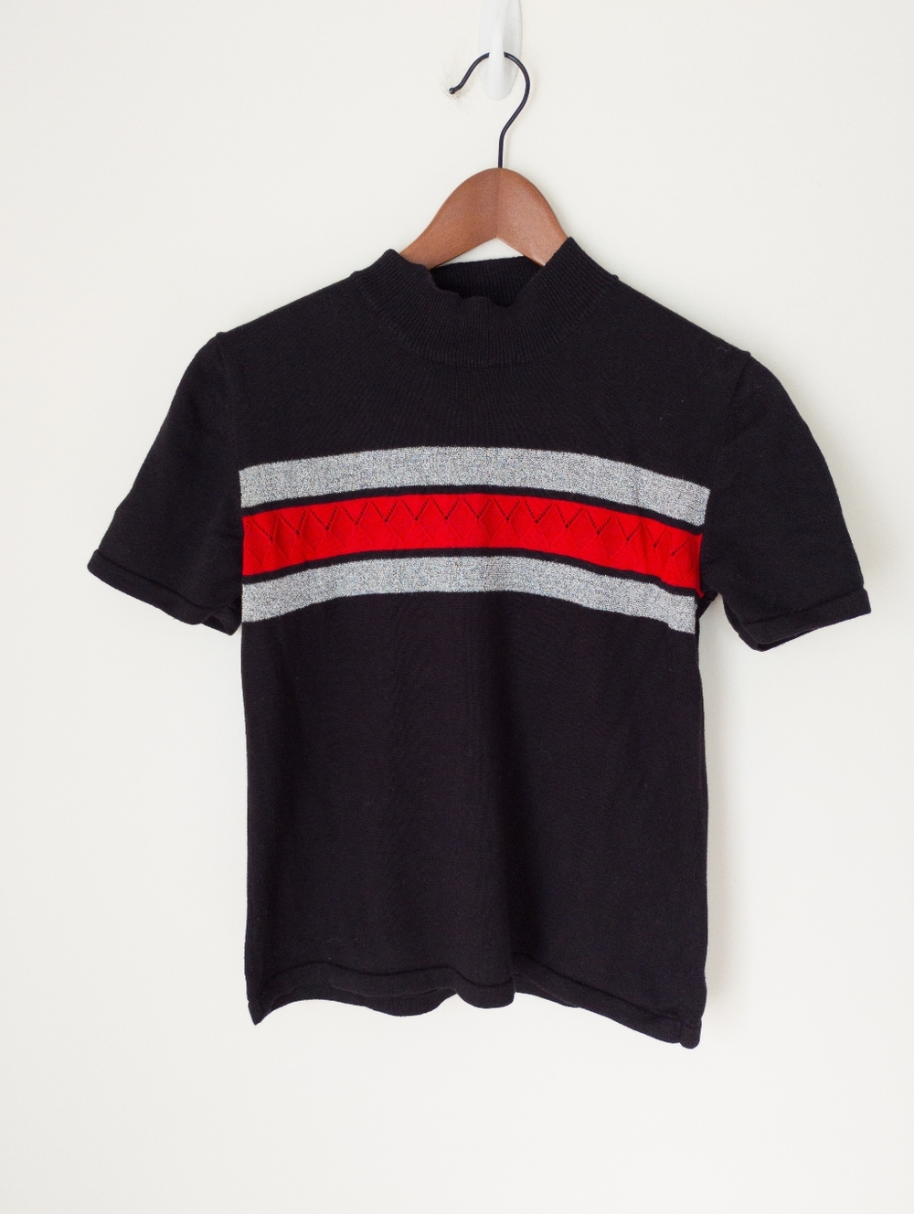 Vintage 90s Norton McNaughton Striped Mock Neck Short Sleeve Knit Sweater Sp